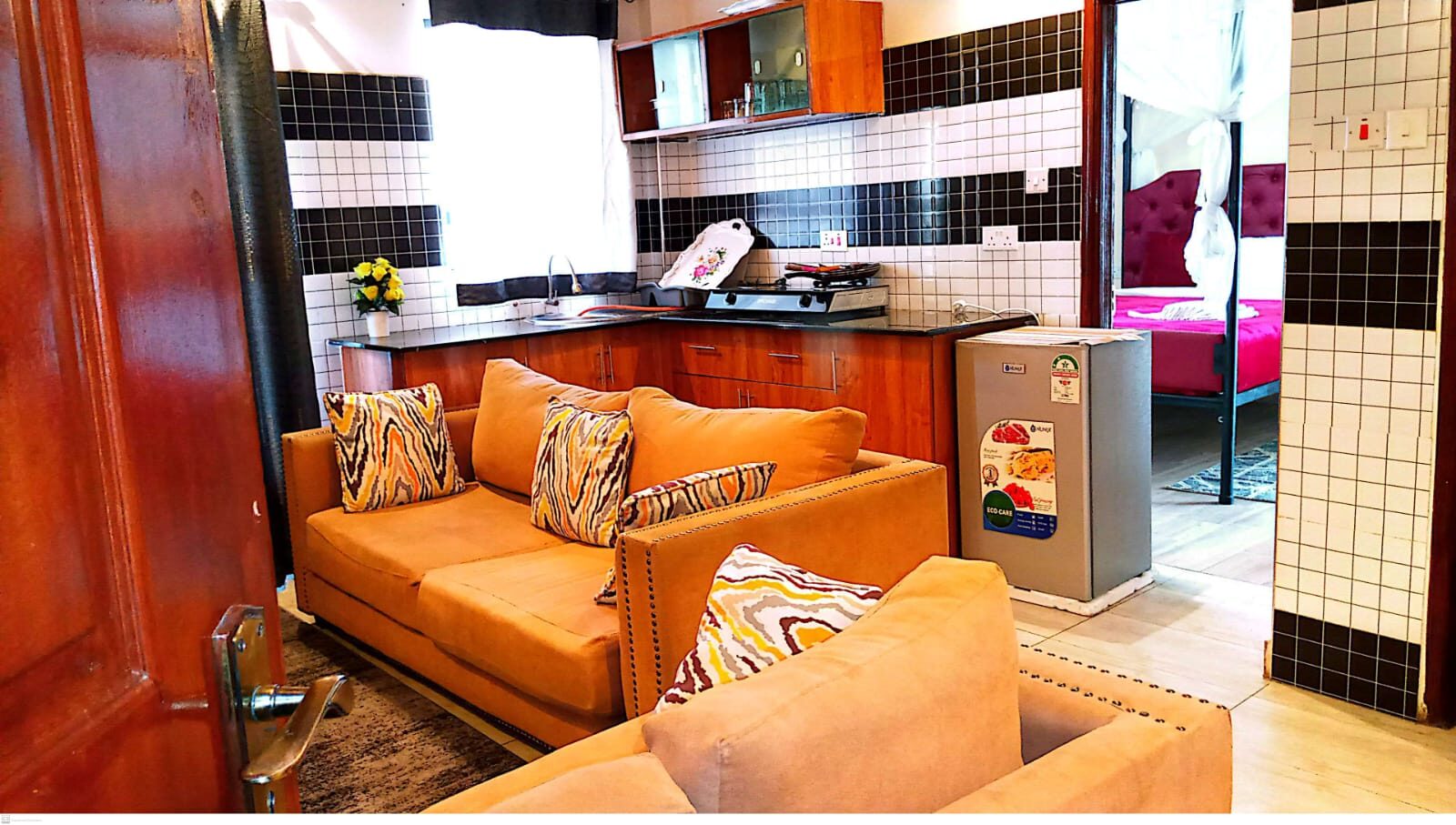 Studio apartment lounge and kitchenette affordable Airbnb Nairobi